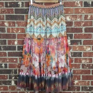Lapis Multi Colored Lined Tiered Flare Skirt